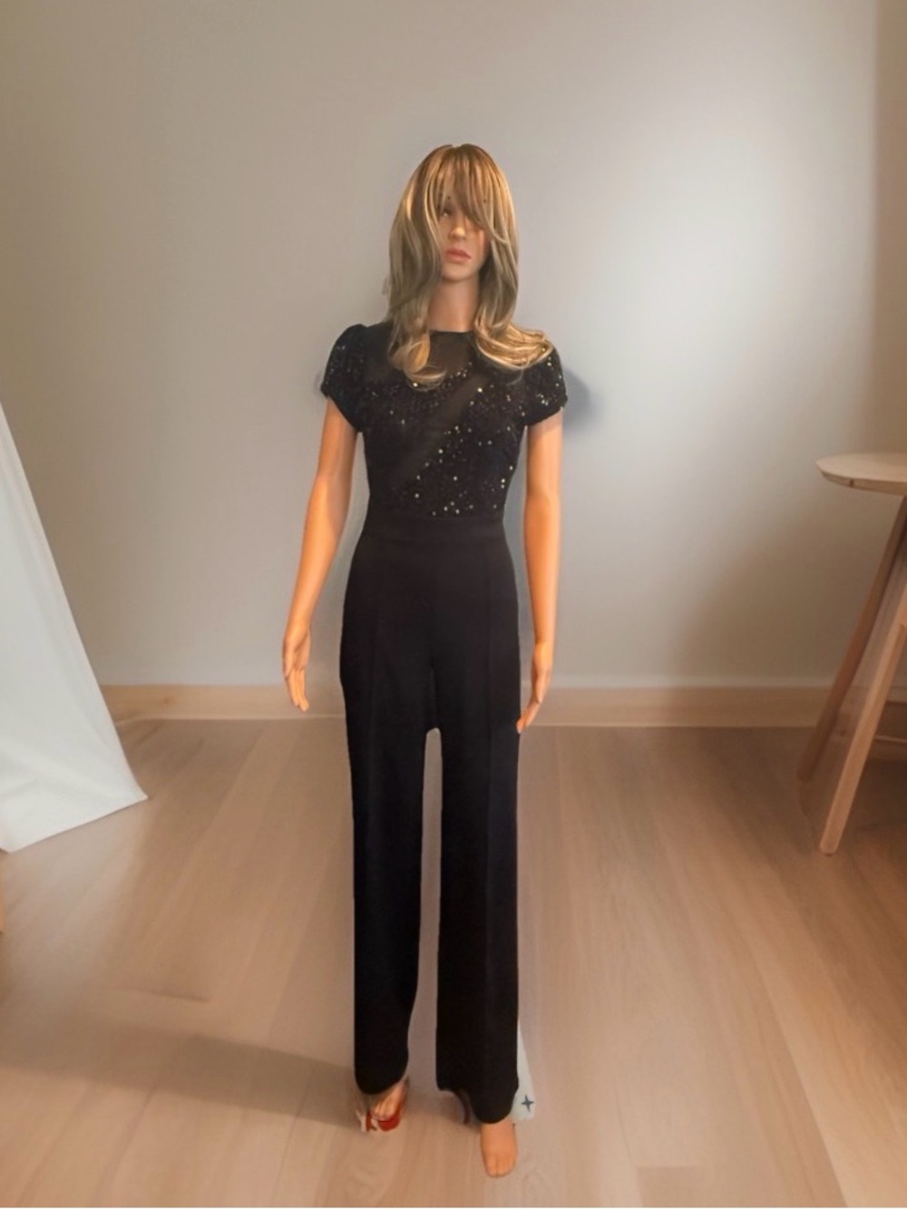 Black Sequin Mesh Jumpsuit Valentine Boutique Lotus Couture Miami Size S Elegant